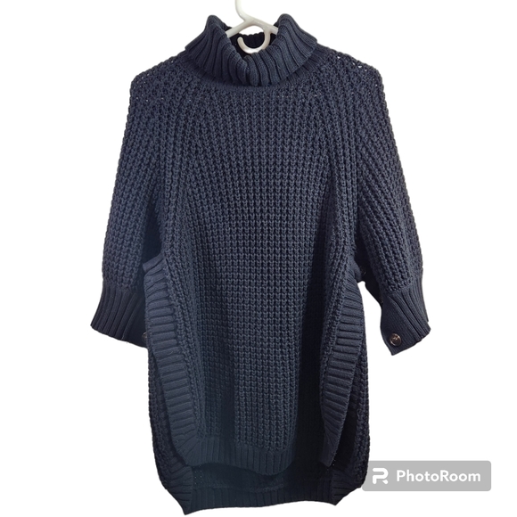 J.crew womens chunky thick knit turtleneck fisherman sweater sz small black - Picture 1 of 13